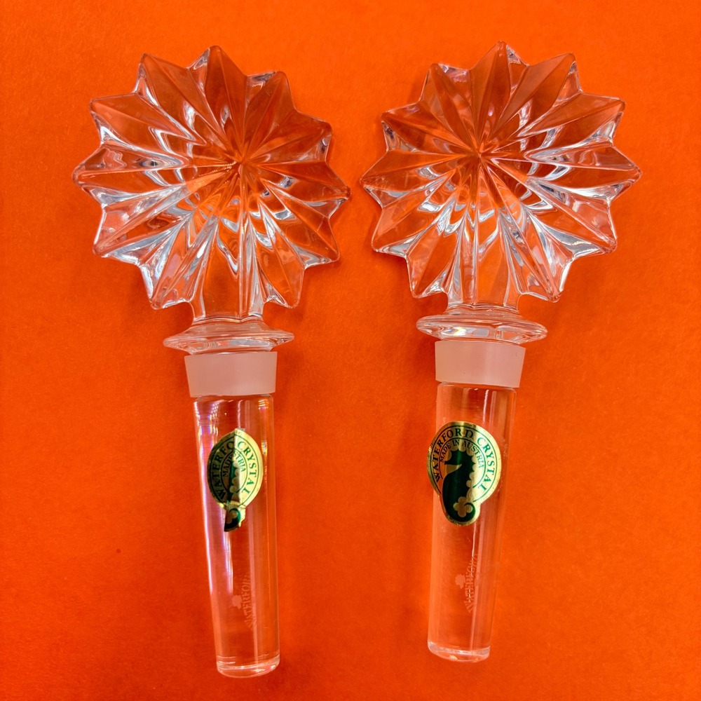 Waterford Crystal Sunburst Wine Bottle Stoppers Set of 2 Austria Star‎ NWOB